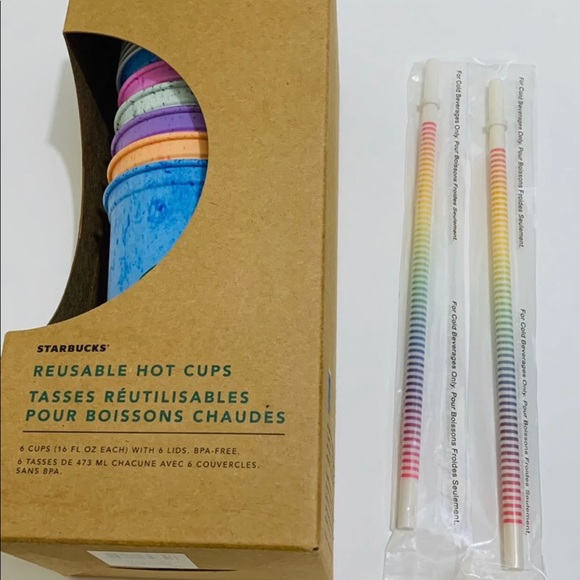 Starbucks Other - Starbucks reusable marble hot cups/rainbow straws